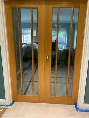 Solid Wood Glazed Internal Double Doors 69x196 And 68 X 196 With Lock And Key • £50
