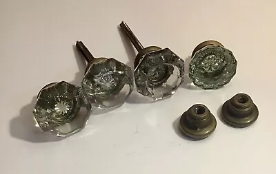 2 Vintage Door Knobs Brass & Glass No Screws • $9.99