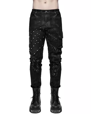 Devil Fashion Mens Goth Punk Jeans Pants Black Dieselpunk Studded Custom Grunge • £82.99
