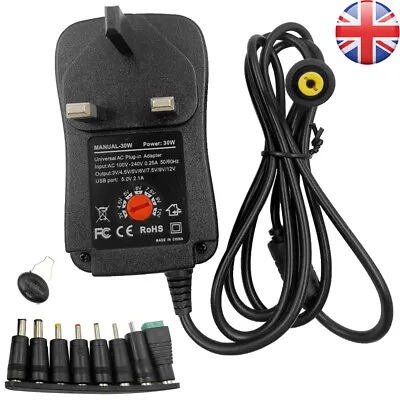 Multi Voltage Universal AC To DC Power Adapter 3V 4.5V 5V 6V 7.5V 9V 12V 30W UK • £12.99