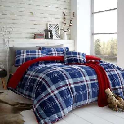 Teddy Fleece Tartan Check Duvet Cover Extra Warm Quilt Bedding Set Double King • £16.99