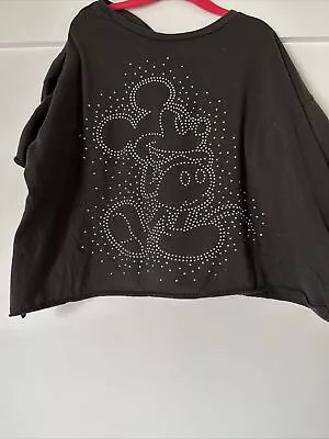 Disney Rhinestone Mickey Mouse Womens Medium Black Crop T Shirt • $10