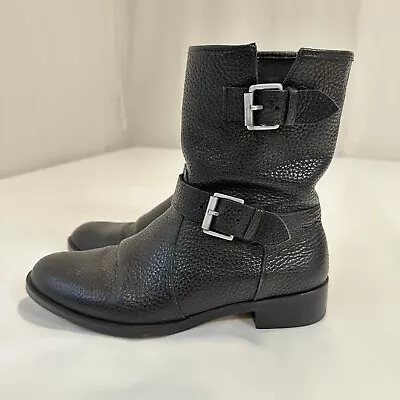 J.Crew Black Pebbled Leather Biker Moto Engineer Boot With Buckle  Women's Sz 8 • $49.99