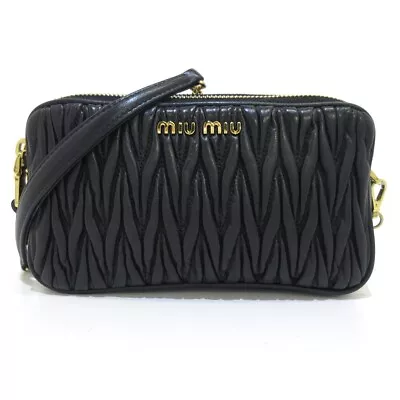 Auth Miumiu Matelasse 5DH045 Black Leather Shoulder Bag • $400