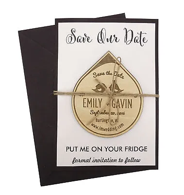 $109.99 • Buy 25 Rustic Wedding Save The Date Magnets Wooden Engraved Magnet Personalized-LS5