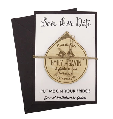 $109.99 • Buy 25 Rustic Wedding Save The Date Magnets Wooden Engraved Magnet Personalized-LS5