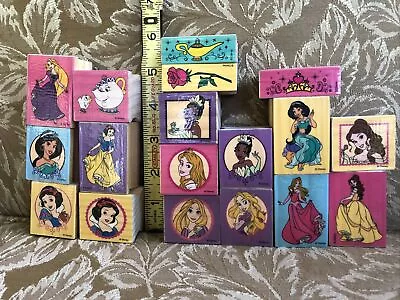 18 Wooden Disney Princess Rubber Stamps Jasmine Snow White Belle Rapunzel ￼more • $13.99
