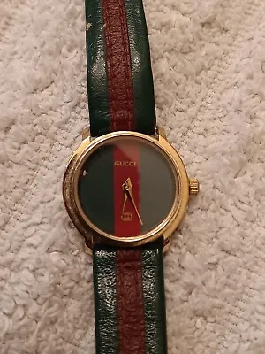 GUCCI Watch-Vintage-Green And Red PARIS Missing Face Trim Needs Battery • $84.99