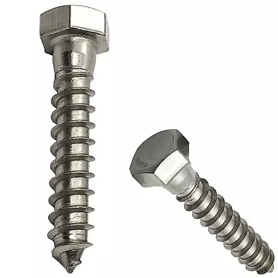 3/8  X 1.5  - 304 Grade Stainless Steel Lag Screws Hex Head Fasteners... • $13.95