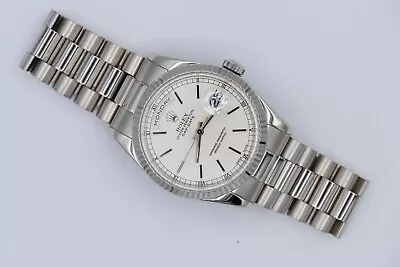 Rolex Day-Date 118239 Silver Stick Dial 18K White Gold President Heavy Clasp • $24999.95