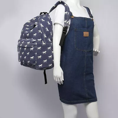 £12.99 • Buy Canvas Ladies Horse Print School A4 Travel Backpack Shoulder Bag Rucksack Zip