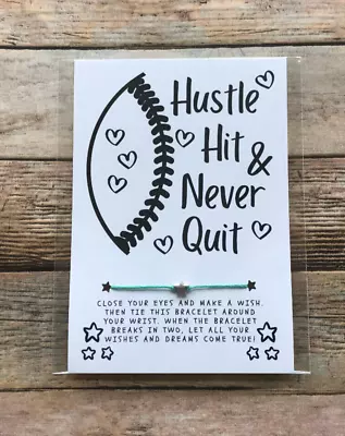 Softball / Baseball  Hustle Hit & Never Quit  Wish Bracelet Softball Team Gift • $2.99