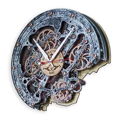 Automaton Bite Large Moving Gears Wall Clock 1682 MetalJacket Steampunk Loft Art • $149