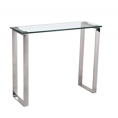 Console Table Hall Table Display Stand Clear Glass Stainless Steel Leg Rectangle • £99.99