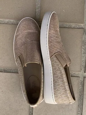 MICHAEL KORS Women's Size 9 KEATON Gold Glitter/Logo Slip-On Shoes - Worn Once! • $24.50