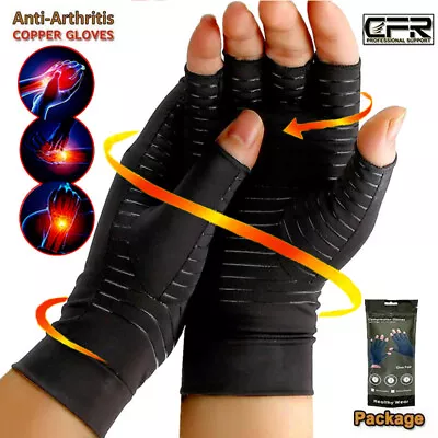Copper Compression Gloves GYM Arthritis Carpal Tunnel Hand Support Pain Relief G • £13.49