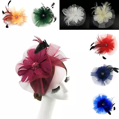 Women Veil Fascinator Feather Hair Clips Brooch Wedding Church Dancing Hat Party • $7.99