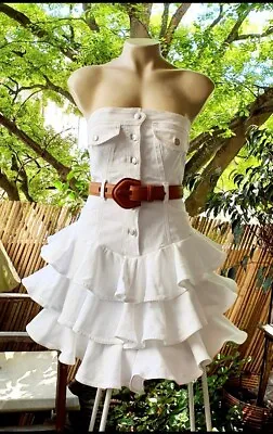 $129 • Buy Zimmermann White Denim Frilled Dress