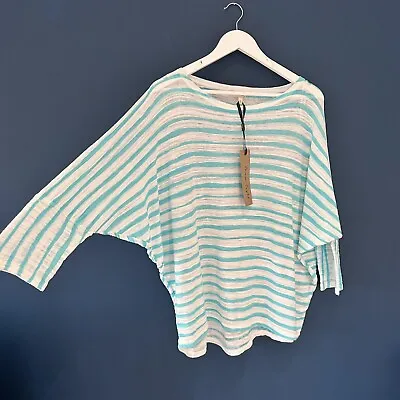 Phase Eight Brinley Stripe Top L Batwing Sleeve Knit Blue White Striped RRP £69 • £20