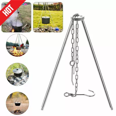 Camping Tripod Outdoor Cooking Campfire Picnic Pot Cast Iron Fire Grill Oven AU • $22.99