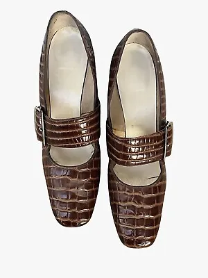 Brown Vintage Naturalizer Embossed Leather Block Heel Shoes W Sz 7.5 Narrow • $34.99