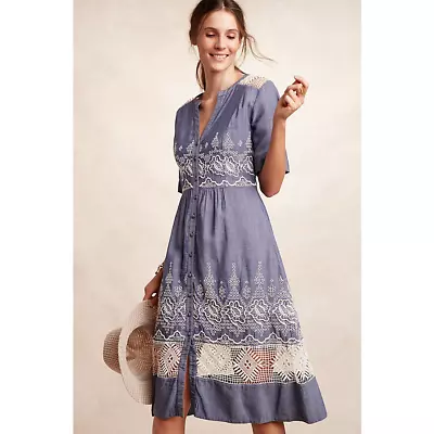 Anthropologie Moulinette Soeurs | Blue Embroidered Waters Dress | Size 2 • $55