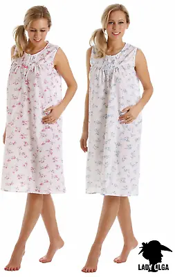 Ladies Poly Cotton Floral Sleeveless Nightdresses Nightie By Lady Olga • £13.99