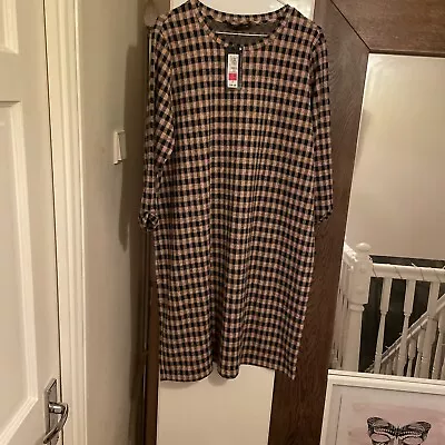 Marks & Spencer Long Sleeved Dress Size 18 Pink & Black Check • £15.99