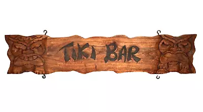 Vintage Tiki Bar Sign Wooden 34 X8  Plaque Wood Hawaii Hand Carved Indonesia • $49