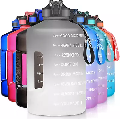 1 Gallon Water Bottle With Time Marker And Straw BPA Free 128Oz Leak Proof Moti • $28.88