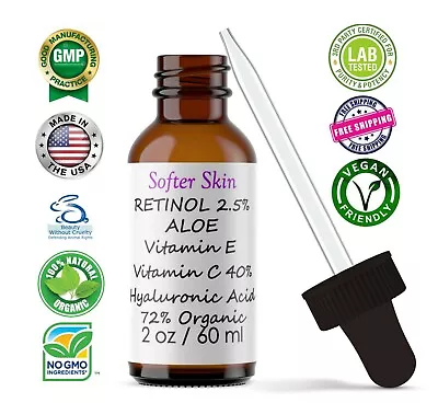 $15.99 • Buy 2 OZ VITAMIN C SERUM 40% + E + RETINOL + HYALURONIC ACID (HA) Organic Anti-Aging