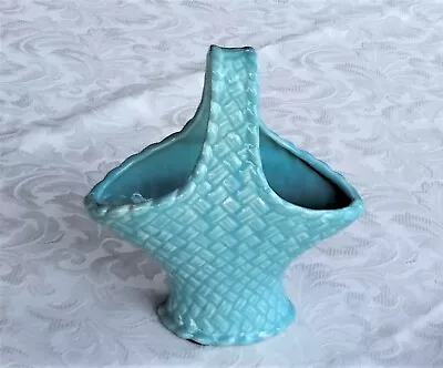 Casey Ware Pottery Blue Thatched Pattern Basket Vase • $39