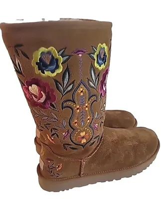 Ugg Juliette Chestnut Embroidered Floral Print Womens Winter Boots Sz 10 • $119