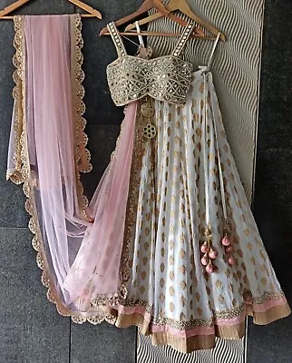 White Banarasi Lehenga Choli Indian Bollywood Party Wear Readymade Lehnga Choli • $67.99