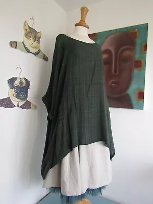 Made In Italy Green Arty Lagenlook Oversized OSFA Tunic Top • £10