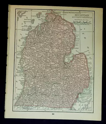 1911 Antique Rand McNally Map Of SOUTHERN MICHIGAN W/copy History/Demographics • $12.95