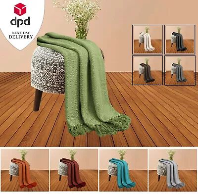 £27.77 • Buy Large & XL 100% Cotton Woven Herringbone Fringed Sofa Blanket Chair Bed Throws