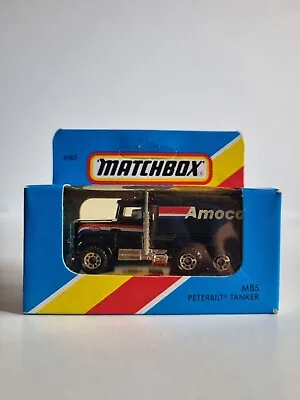 Light Blue Box 1981 Matchbox 1-75 MB5 Black Peterbilt Tanker Truck Black AMOCO • $23.95