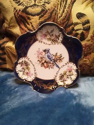 Vintage Bluewhiteand Pinkgold Trimmed Bird Wall Decor  Plate. • $17.99