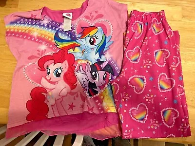 My Little Pony Girl's 2-piece Short Sleeve Pajama Set Size 10 Pink Rainbow Heart • $7.50