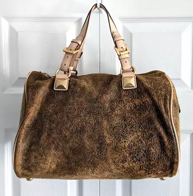 Michael Kors Ltd Ed Grayson Lg Soft Distressed Brown Leather Duffle Satchel EUC • $75