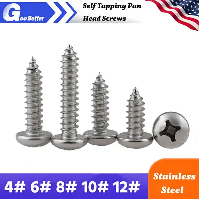 Pan Head Sheet Metal Screws Self Tapping 304 Stainless Steel 4# 6# 8# 10# 12#  • $9.62