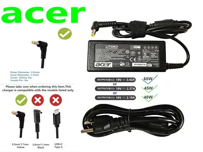 New For Acer PA-1650-69 PA-1650-22 PA-1300-04 AC Charger Adapter 65W • $16.95