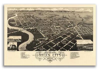 Miles City Montana 1883 Historic Panoramic Town Map - 16x24 • $13.95