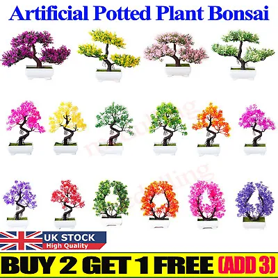 Fake Artificial Flower Potted Plant Pine Tree Bonsai In/Outdoor Garden Home • £4.79