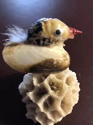 Vintage Seashell Bird Figure On Coral Base Decorative Shell ArtAnimal Figurine • $5