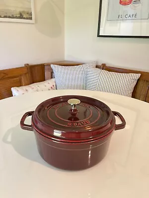 Staub Enameled Cast Iron 4 Qt Dutch Oven Round Maroon Aka Grenadine French Made • $91