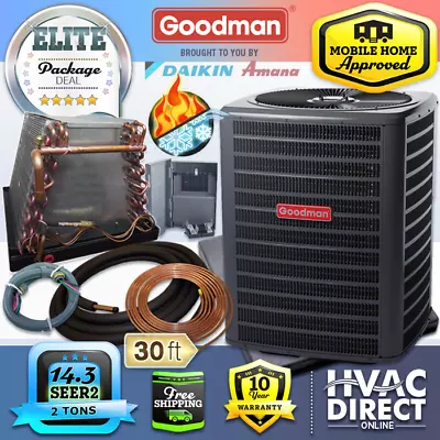 2 Ton Goodman AC Heat Pump & Mobile Home Coil Central Air System Install Kit • $2710