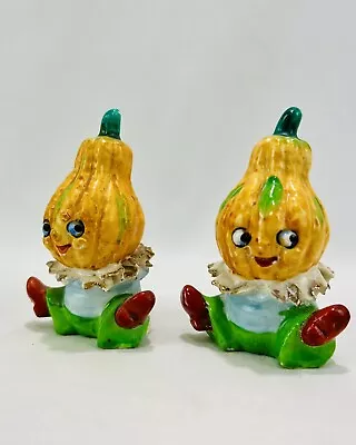 Vintage Halloween Pumpkin Man Gourd Head Ceramic Salt Pepper Shakers Japan • $29.95