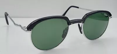 Vintage Solar-X KM-1350 Black Silver Oval Brow-Line Metal Sunglasses FRAMES ONLY • $20.40